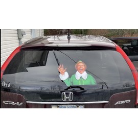 Jolly Elf Waving Arm Wiper Blade Decal for Christmas and Winter. WiperTags Attach to Rear Vehicle Wiper Blades and Waves When The Wiper is Turned on. Made in USA.