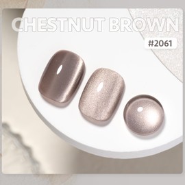 GAOY Glassy Cat Eye Gel Nail Polish, 16ml Glitter Holographic Nail Polish with Magnet, Reflective Translucent UV Gel, 2061 Chestnut Brown