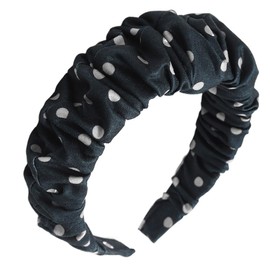 Bessney Polka Dot Headband for Women Fashion Wide Headbands Elastic Non Slip Ruched Scrunchies Hair Bands Vintage Hair Hoop Hair Accessories for Women and Girls (Black)
