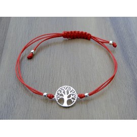 Tree of Life Bracelet Bangle Sterling Silver 925 Red Cord Round Charm Adjustable