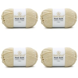 BATELO Thin Chenille Yarn for Crocheting & Knitting, Soft Plush Yarn for DIY Crafts, Amigurumi, Home Decor - 3 Light - 4 Pack of 1.7oz/142yds - Beige