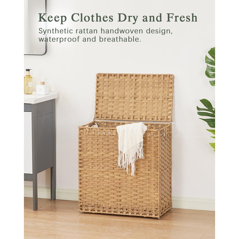 SETVSON Laundry Hamper with Lid Wicker Laundry Basket 112 L