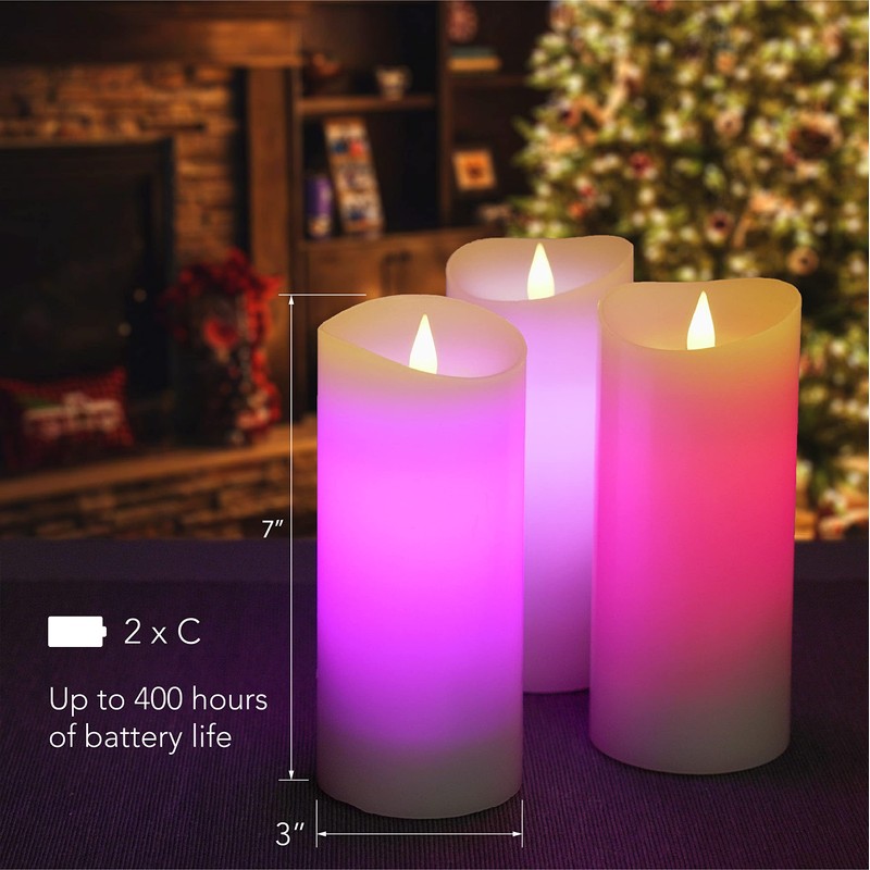 Softflame Flameless Multi Color Flickering Moving Flame 3"x 7" Pillar