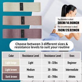 Houselog Resistance Bands Sets Portable Exercise Loops for Legs and Hip 3 Resistance Level Workout Weight Bands with Non-Slip Design Workout Flexbands for Home Gym Office Yoga Pilates(Light Brown)