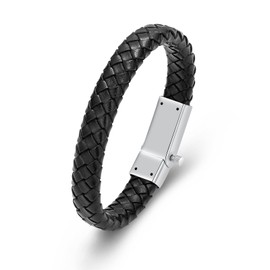 Minicremation Cross Cremation Jewelry Urn Bracelet for Ashes Genuine Leather for Women Men Keepsake Memorial Cuff Bangle Braided Wristband Bracelet for Men (Silver-B, 24cm/9.44")