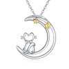 YEESIA Cat Necklace Sterling Silver Kitty Cat Necklace Crescent Moon