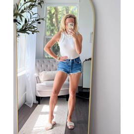 WAYMAKER Women Ruffle Turtleneck Slimming Ribbed Thong Shapewear Bodysuits Sleeveless Racerback Tank Tops White X-Large