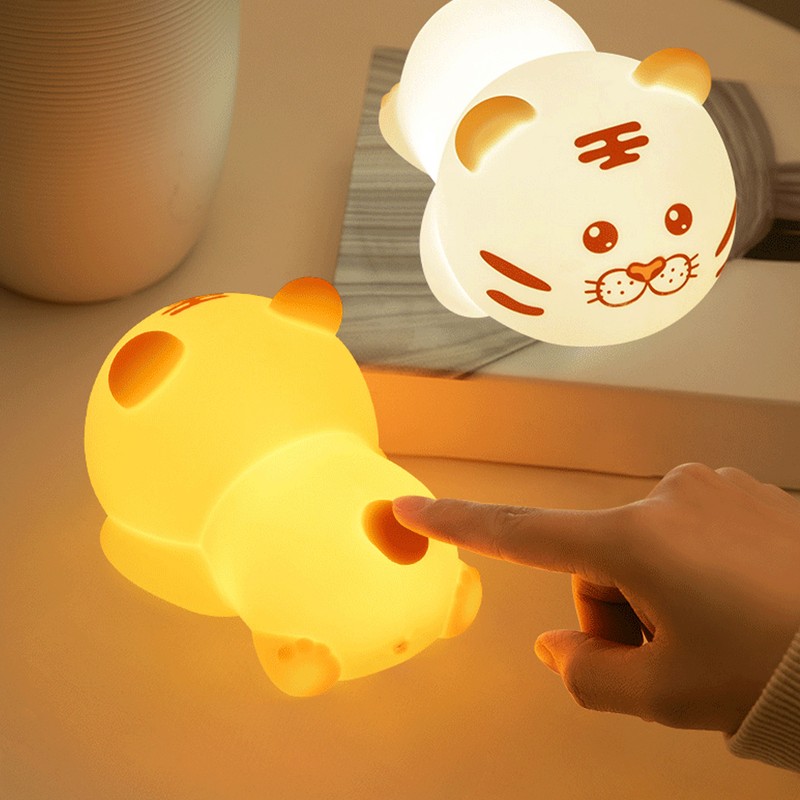 Tiger Silicone Lamp Portable Cute Bedside Night Light with Lithium