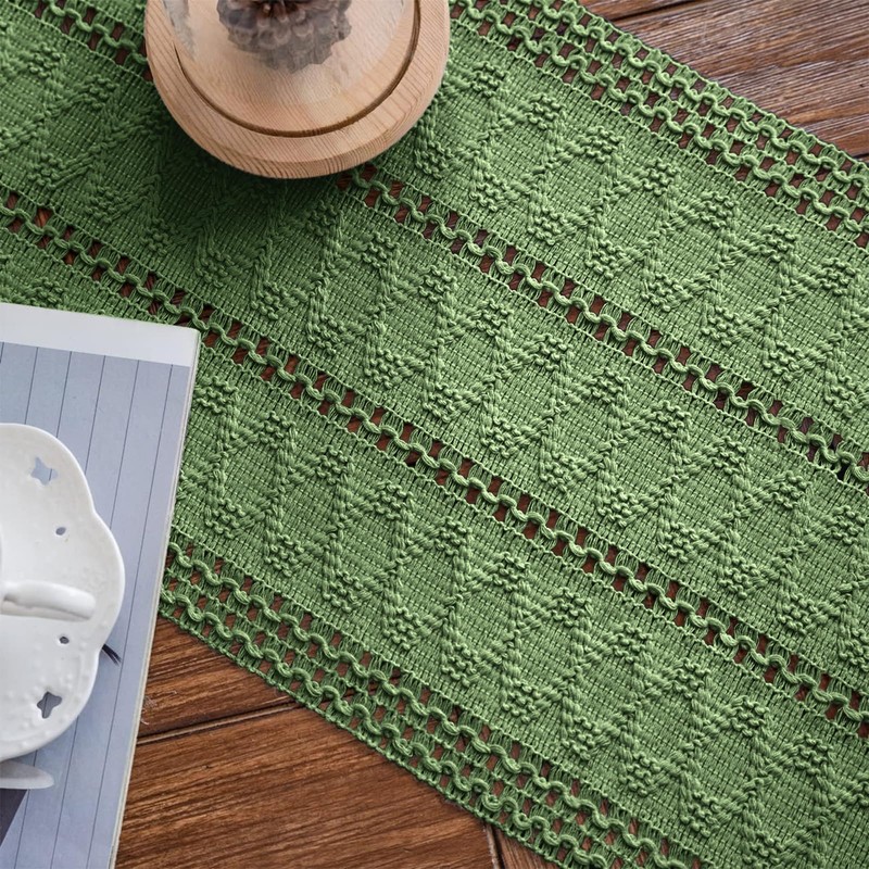 Weldomcor Macrame Table Runner Green Boho Table Runner with Tassels