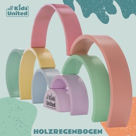 all Kids United Wooden rainbow compact, arched bridge made of building blocks ideal for on the go, stacking tower educational toy made of wooden blocks 8-piece building blocks (Compact)