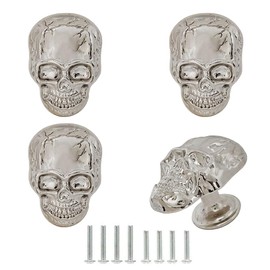 Mizhang Skull Cabinets Knobs, Skeleton Drawer Knobs Pulls 4PCS, Vintage Silver Skull Knob Handles Single Hole Knobs for Dresser Armoire Bookcase Closet Hardware Furniture Decoration (Silver)