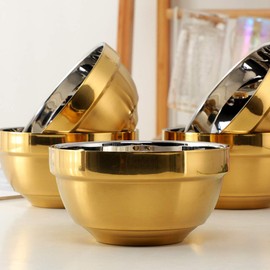 TUPMFG Stainless Steel Bowl Set: 17 Oz Cereal Bowl of 6 with Double Walled Insulated - Dishwasher Safe Unbreakable Deep Soup Bowl Home Kitchen & Child (Gold)