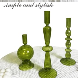 Candle Holders,Candlestick Holders,Green Glass Candle Holder Taper Candle Holders Retro Candlestick Holder Table Top Candle Holder for Table Centerpiece Modern Decor for Wedding and Party