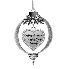 Inspired Silver - Sister Bond Charm Ornament - Silver Open Heart Charm Holiday Ornaments with Cubic Zirconia Jewelry