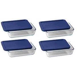 Pyrex 7210 3-Cup Glass Dish & 7210-PC Dark Blue Lid (4-Pack) - Made in USA