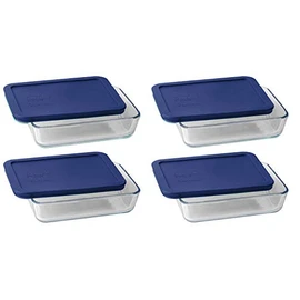 Pyrex 7210 3-Cup Glass Dish & 7210-PC Dark Blue Lid (4-Pack) - Made in USA