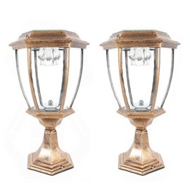 BJTDLLX Outdoor Solar Post Lights, Metal Solar Powered LED Pillar Light Waterproof Outdoor Yard Light LED Solar Power Lantern Landscape Pillar Post Lamp for Fence Deck or Patio (2 Pack Golden)