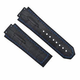 Ewatchparts 25mm Leather Rubber Watch Band Strap Compatible With 44-45mm Hublot Big Bang With Black Screw