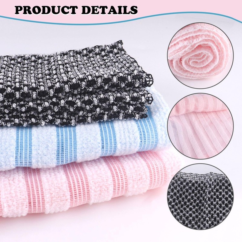 3 Rectangular Bath Towels, Body Cleansing Towels, Toiletries, Back Scrubber,