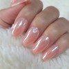 Pink Ribbon Glazed Handmade Nail Tips - Medium Oval /