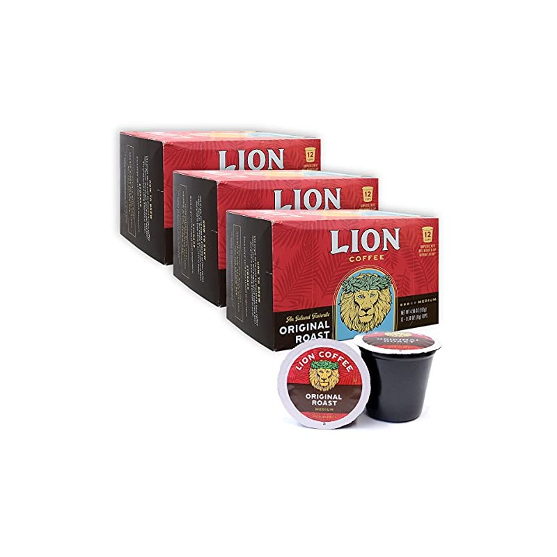 Lion Coffee Original Roast, Single-Serve Coffee Pods - 12 Count