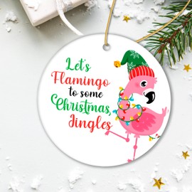 Let’s Flamingo to Some Christmas Jingles Cute Bird Ornament (Circle)