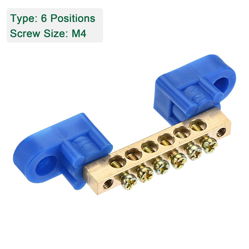 sourcing map Terminals Earth Rail Screw Block Barrier Brass 6