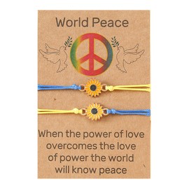 2Pcs Sunflower Bracelet for Couples Peace Friendship Braided Bracelet Boho Multilayer Bangle Wristband for Friends Summer Beach Vacation Jewelry Accessory