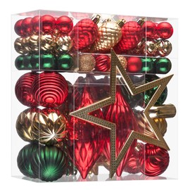 JORNOY 128 Pack Christmas Tree Ornaments Set, Classic Shatterproof Hanging Balls Decorations-Plastic Bulbs Baubles Bulk for Holiday Winter Party with Lanyard, Red Green Gold