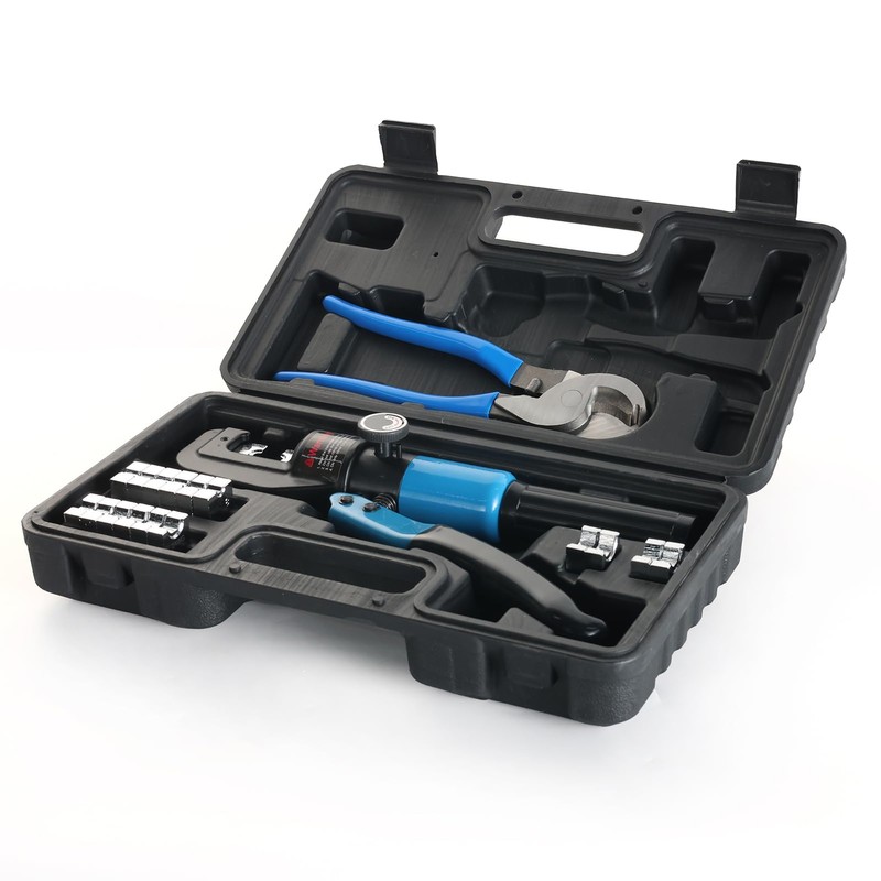 10 US Ton Hydraulic Crimper Tool Kit with Cable Cutter,
