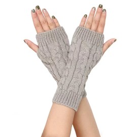 FGFD&OU Fingerless Gloves for Women, Knitted Half Finger Gloves, Short Knitted Gloves, Mittens, Hand Warmers, Wrist Warmers, Arm Warmers, Hand Warmers, Pulse Warmers, 1 Pair-Light Grey