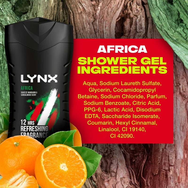 Lynx Africa 12-H Refreshing Fragrance Shower Gel Body Wash for