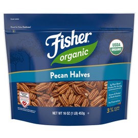 Fisher Organic Pecans Halves 16 oz, USDA Certified Organic, Unsalted Raw Pecans, North American Grown, Non-GMO, No Preservatives, Keto & Paleo Friendly, Heathy Snack for Adults, Resealable Bag