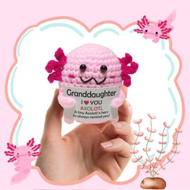 homeSlik Granddaughter Gifts from Grandma Grandpa Grandparents, Cute Stuff for Teen Girls, Positive Crochet Axolotl Plush Emotional Support Stuffed Animals, Easter Decor Christmas Stocking Stuffers