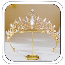 Foyte Baroque Queen Crown and Tiaras Birthday Sparkly Rhinestone Crown Wedding Bride Leaf Tiaras Princess Tiaras Headpieces for Women (gold)