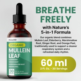 5-in-1 Mullein Drops for Lungs and Bronchial - Respiratory Lung Health Support with Mullen Leaf Extract for Lungs - Mullein Tincture with Elderberry, Echinacea and Ginger Root (60 Servings) (2-pack)