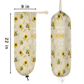 Plastic Bag Holder Bee,Wall Mount Plastic Bag Organizer,Heavy Duty Grocery Bag Storage Dispenser for Home Kitchen,Bee Honey Quote