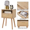 IBUYKE Rattan Nightstand, Boho Side Table with Drawer Open Shelf,