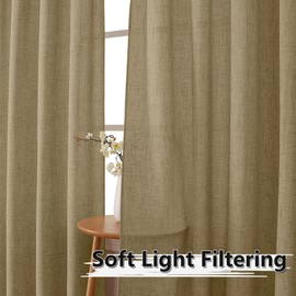 Tollpiz Linen Curtain Living Room Rod Pocket Semi Sheer Curtains Burlap Light Filtering Thick Linen Drape for Bedroom, 54 x 72 inches Long, Taupe, Set of 2 Panels