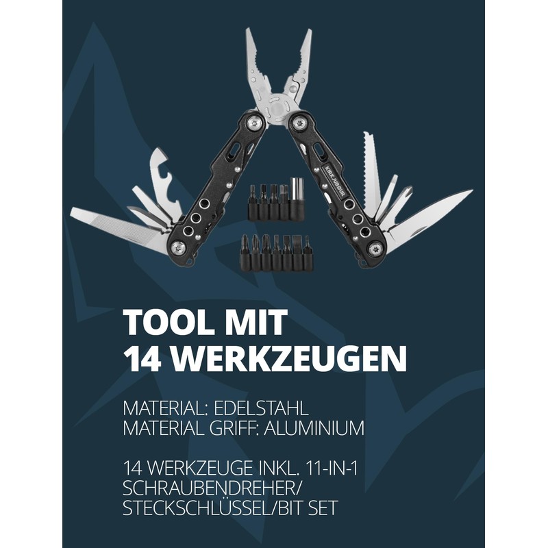 KIRKJUBØUR® "Hödur" 14-in-1 Stainless Steel Multifunction Tool - Includes 11-in-1