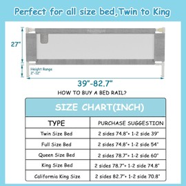 AquaVogue 3-Pack King Size Bed Rails for Toddlers -Height Adjustable Baby Bed Rail Guard Specially Designed for King Size Bed(78.74 x 78.74 x 74.8 Inch)