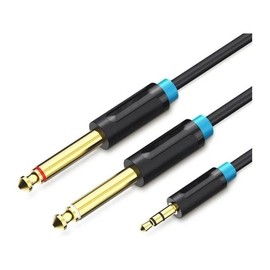 Watio Wave Stereo Audio Cable – 2 m Cable with 3.5 mm Jack to 2 x 6.5 mm Jack Connectors, Black and High Sound Quality*