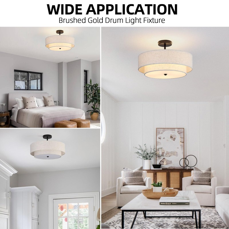 18" Semi Flush Mount Ceiling Light with Fabric Lampshade Modern