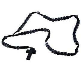 DonDon Rosary Wooden - Necklace with Black Pearls