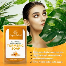 ORGANIC EXTRACT Tumeric Soap - 7.05fl oz / 200g - Skin Brightening Soap Bar - Deeply Moisturizes & Cleanses Skin, Reduces Acne & Dark Spots