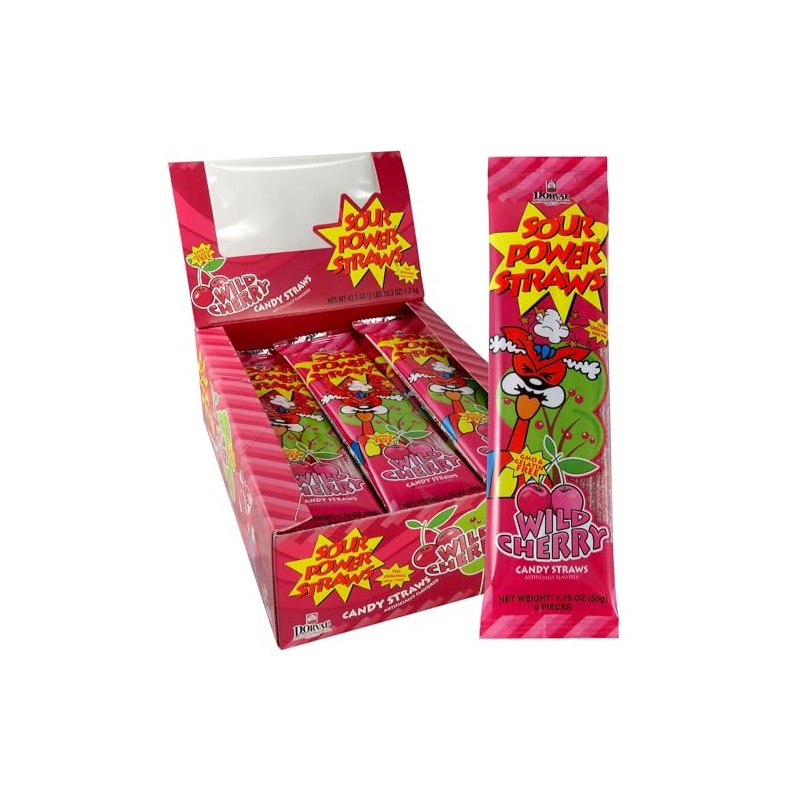 Sour Power Candy Straws, Wild Cherry, 1.75 oz (Pack of
