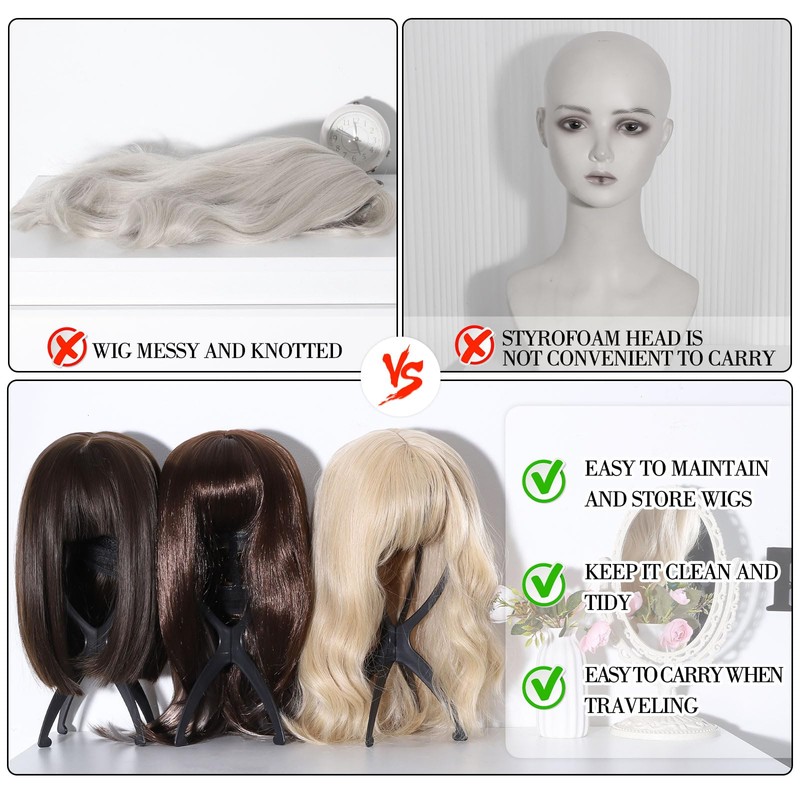 obeoby 3 Pack Wig Stand, Portable Wig Holder Wig Head