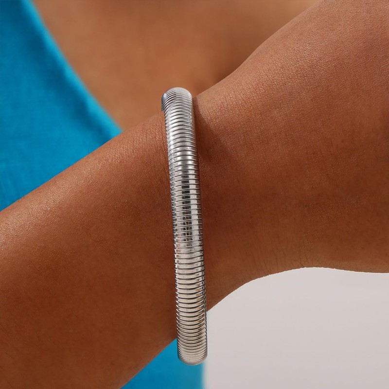 Frigotine Chunky Silver Snake Chain Bangle Bracelet for Woman, Stainless