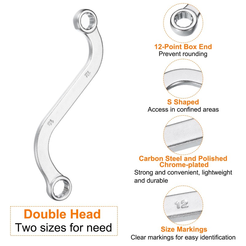 sourcing map S-Style Box Wrench Metric 12mm x 13mm 12-Point