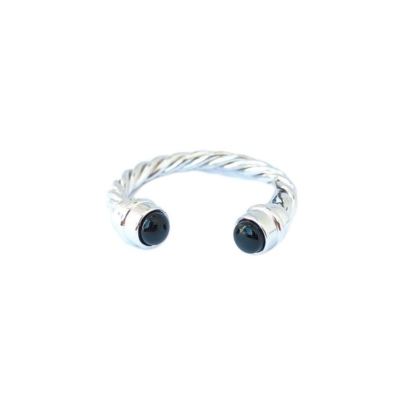 MAR MANUEL Adjustable Rhodium-Plated Brass Ring with Twisted Design and